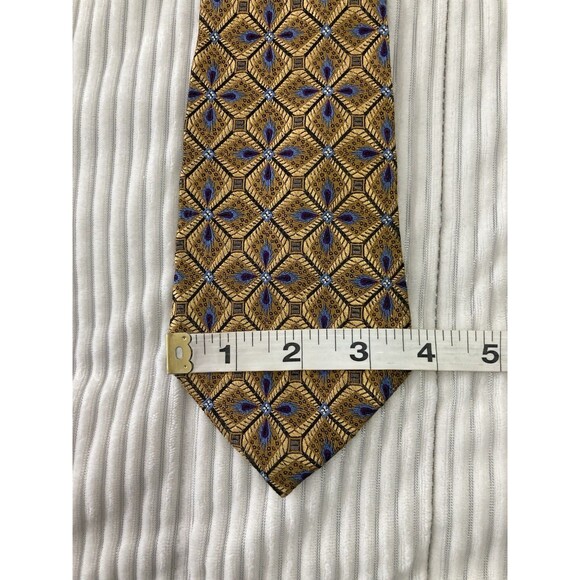 Jos. A. Bank Signature Gold Silk Tie Blue Gold Diamond Pattern Preppy - Picture 6 of 7